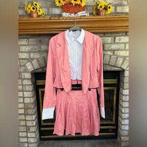 Woman's Double-breasted Blazer Coat and A-line Pleated Mini Skirt Suits 2XL